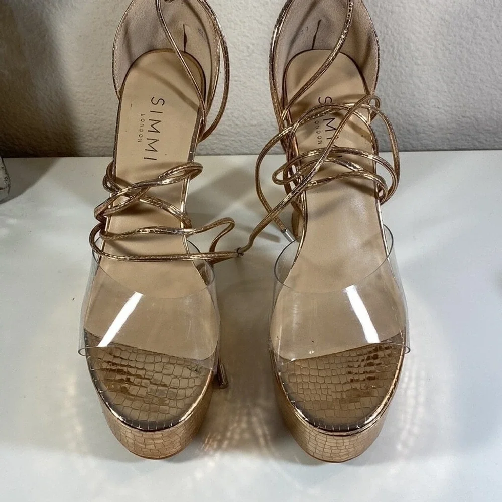 Clearance! Simmi Emma Croc Print Platform‎ Gladiator in Rose Gold Glam Bodycon 7